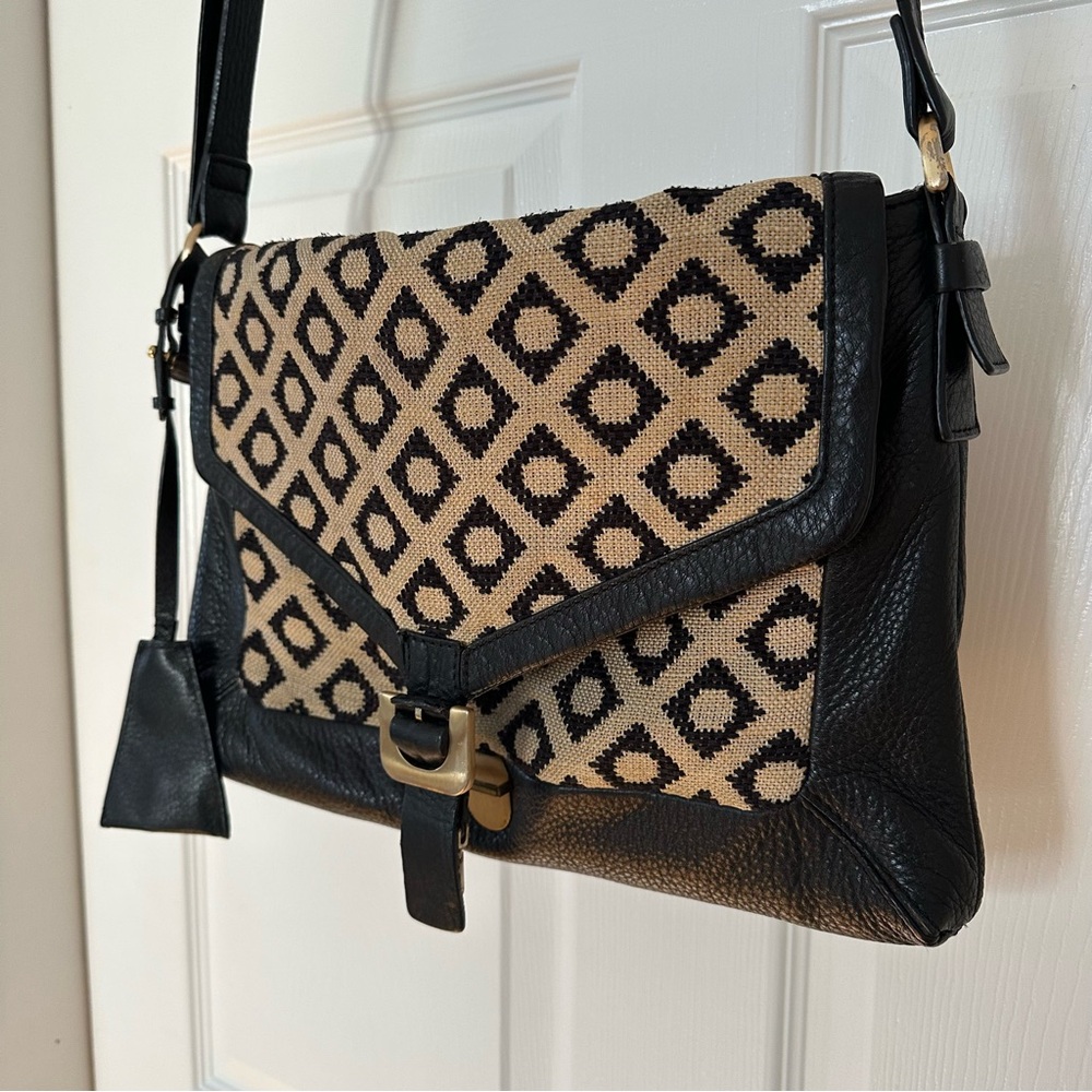 Diane von Furstenberg Black Patterned Leather Crossbody Bag